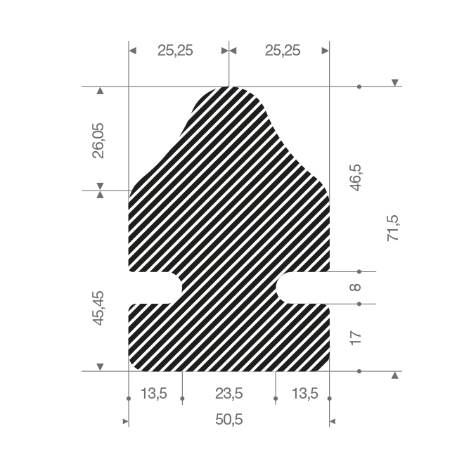EPDM Moosgummi Profil BxH=50,5x71,5mm (L=15m)