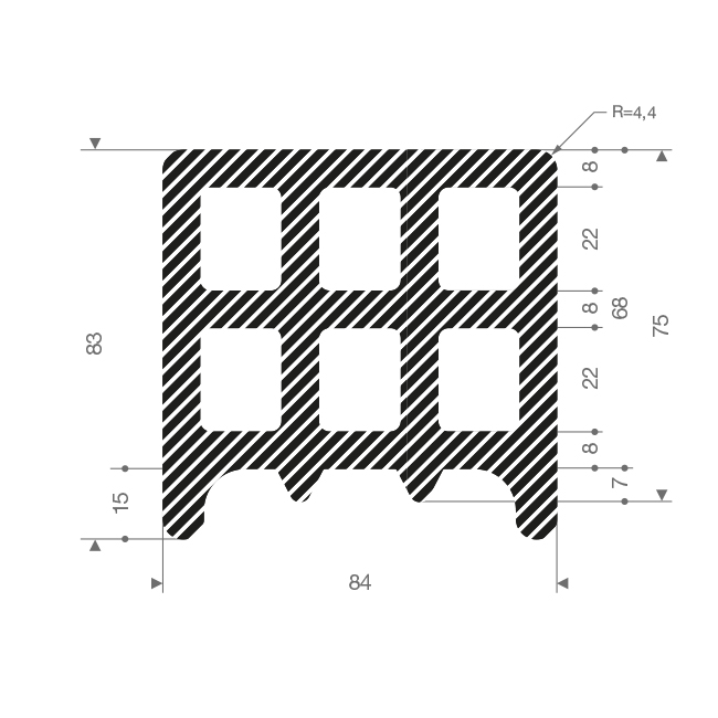 EPDM Moosgummi Profil BxH=84x83mm