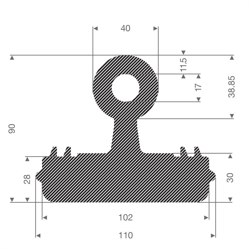 EPDM Moosgummi T-Profil BxH=110x90mm (L=10,50m)