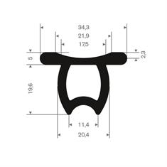 EPDM Vollgummi omega T-profil BxH= 34,3x19,6mm (L=50m)