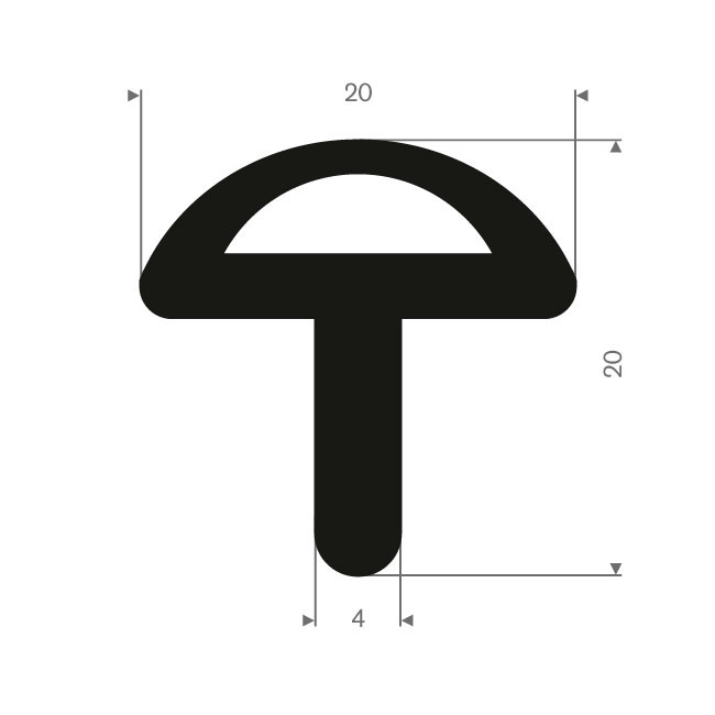 EPDM Vollgummi T-Profil BxH=20x20mm (L=50m)
