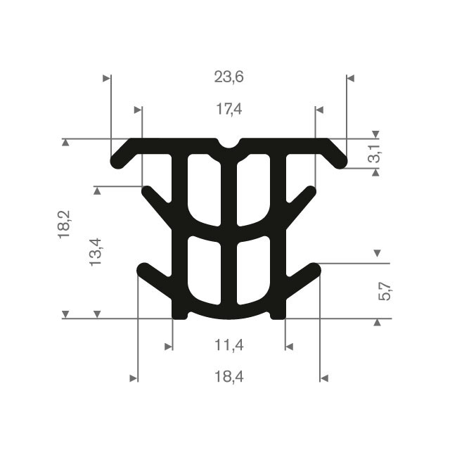 EPDM Vollgummi T-Profil BxH=23,6x18,2mm (L=75m)