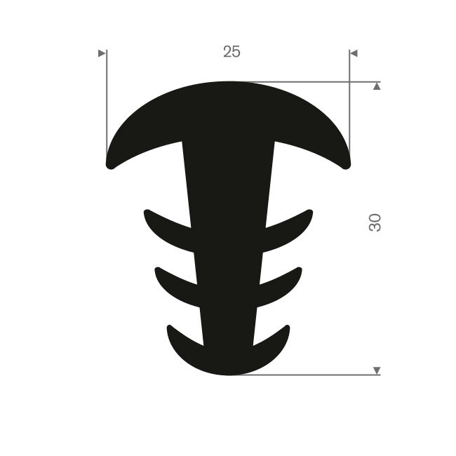 EPDM Vollgummi T-Profil BxH=25x30mm (L=25m)