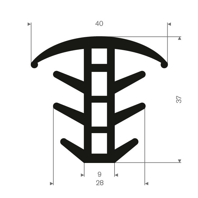 EPDM Vollgummi T-Profil BxH=40x37mm (L=25m)