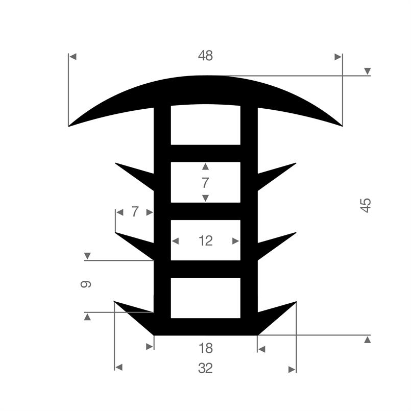 EPDM Vollgummi T-Profil BxH=48x45mm (L=25m)