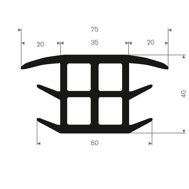 EPDM Vollgummi T-Profil BxH=60x40mm (L=25m)