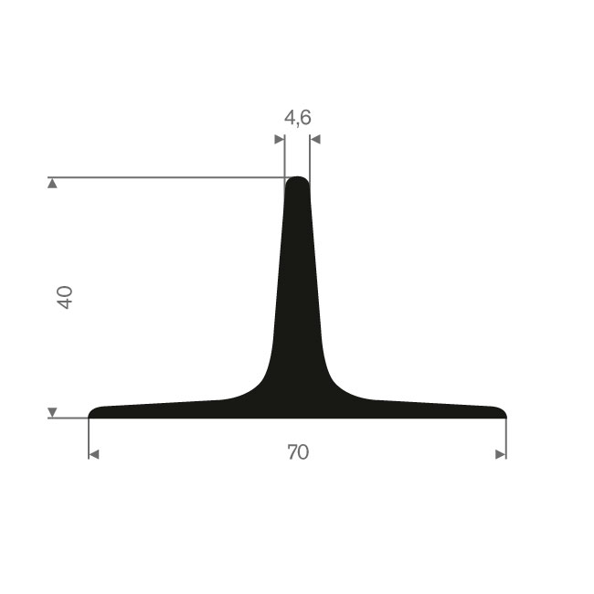 EPDM Vollgummi T-Profil BxH=70x40mm (5m Rollen)