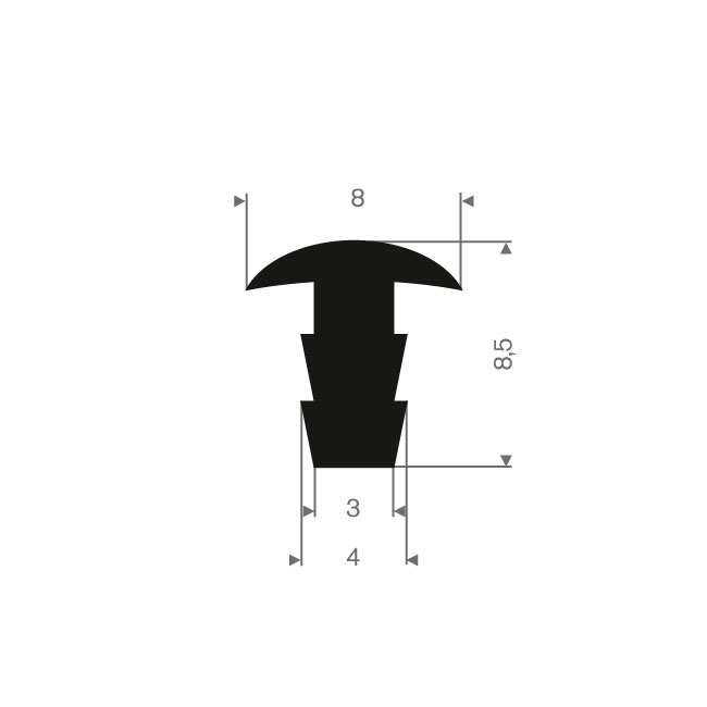 EPDM Vollgummi T-Profil BxH=8x8,5mm (L=100m)