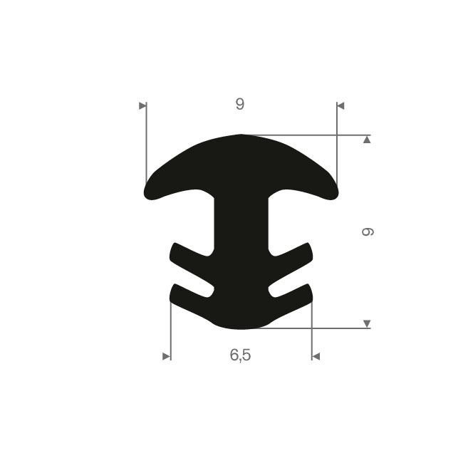 EPDM Vollgummi T-Profil BxH=9x9mm (L=100m)