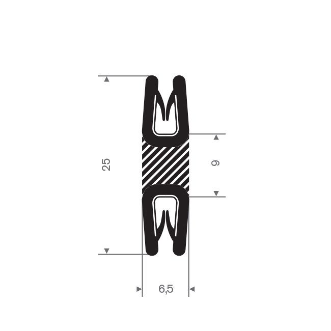 Kantenschutzprofil doppelt schwarz 0,5-1,5mm /BxH= 6,5x25mm (L=50m)