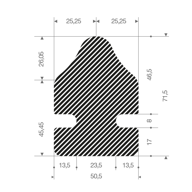 Moosgummi Profil BxH=50,5x71,5mm (L=15m)