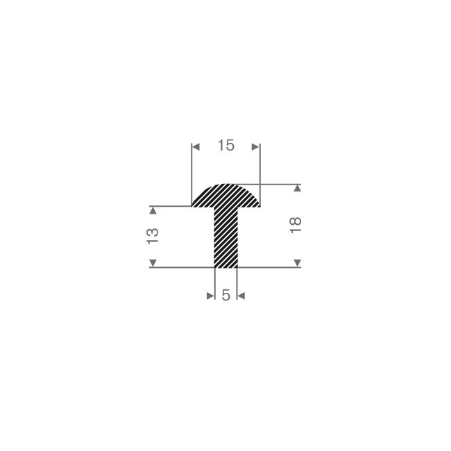 Moosgummi T-Profil grau BxH=15x18mm (L=100m)