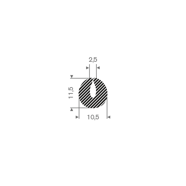 Moosgummi U-Profil 2,5mm/ BxH=10,5x11,5mm (L=100m)