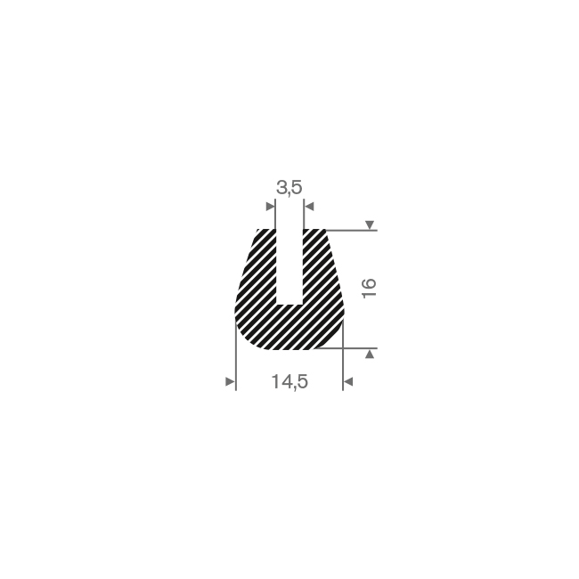 Moosgummi U-Profil 3,5mm / BxH=14,5x16mm (L=30m)