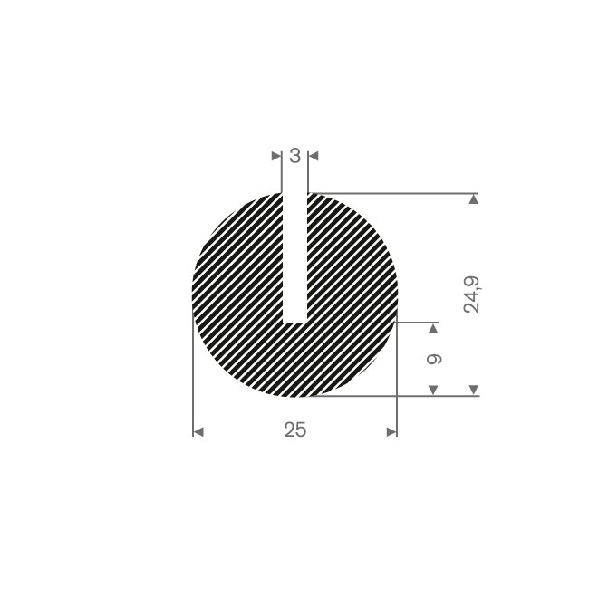 Moosgummi U-Profil 3mm / BxH=25x24,9mm (L=25m)