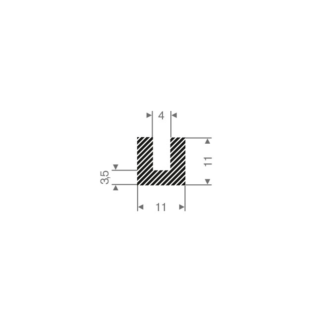 Moosgummi U-Profil 4mm/ BxH=11x11mm (L=50m)