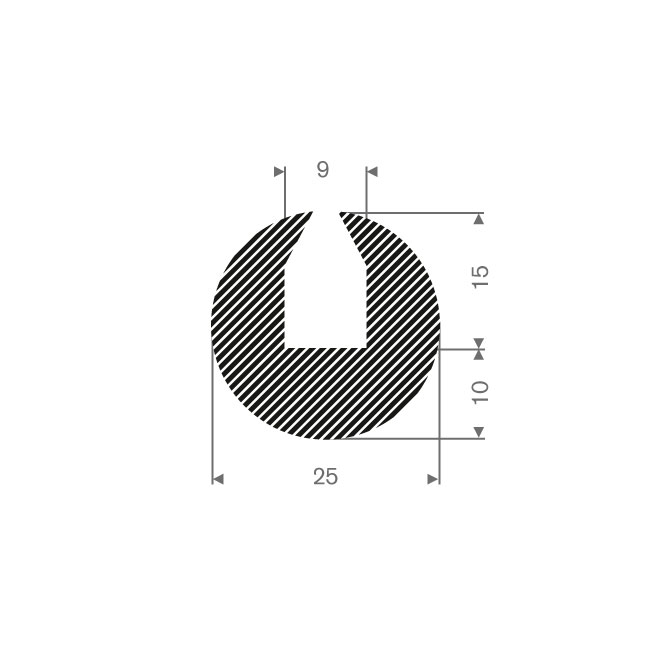 Moosgummi U-Profil 9mm / BxH=25x25mm (L=30m)