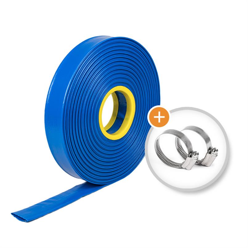 PVC Flachschlauch DN=45mm supreme mit zwei Schlauchschellen (L=50m)