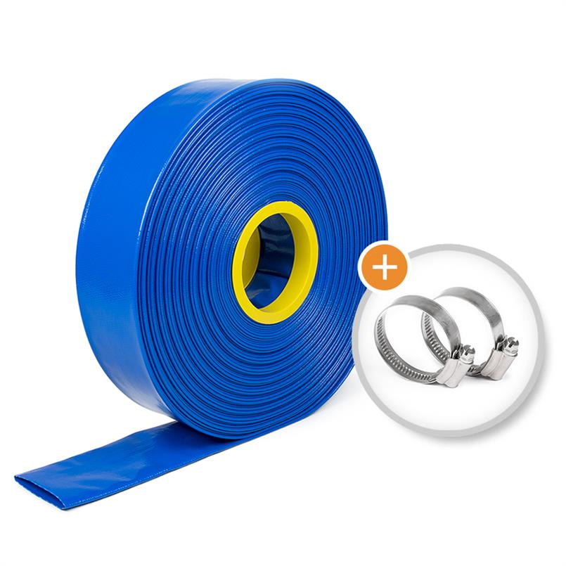 PVC Flachschlauch DN=70mm supreme mit zwei Schlauchschellen (L=50m)