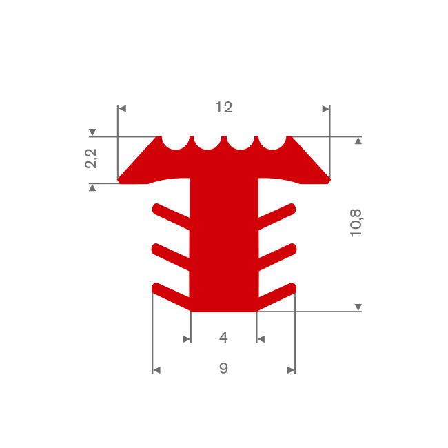 PVC Fugenabdeckprofil rot BxH=12x10,8mm (L=25m)