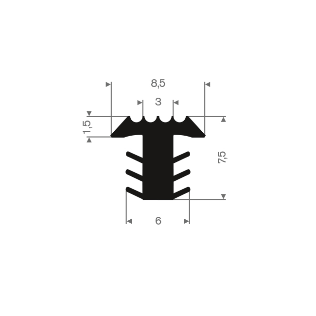 PVC Fugenabdeckprofil schwarz 8,5x7,5mm (L=25m)