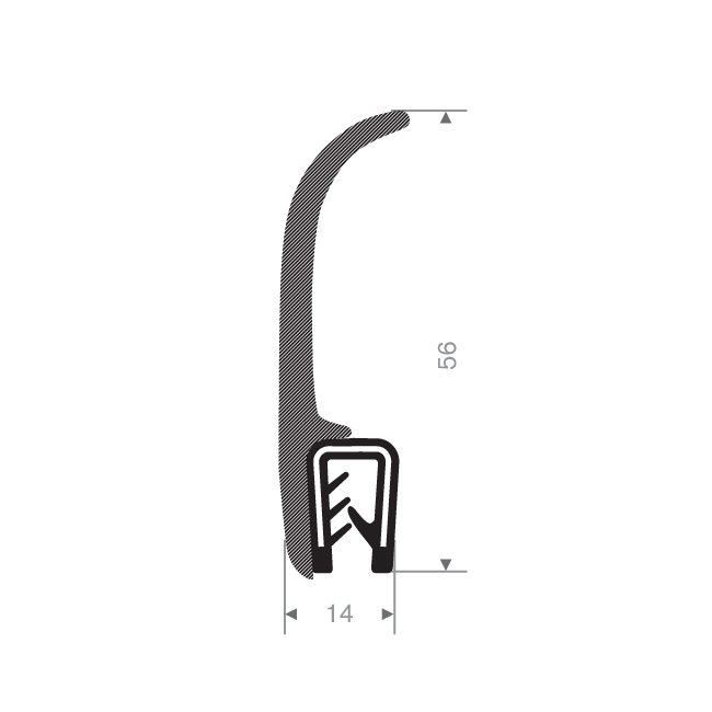 PVC/Moosgummi Klemmprofil 1-3mm / BxH=14x56mm (L=25m)