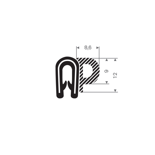 PVC/Moosgummi Klemmprofil 1-3mm / BxH=16x12mm (L=50m)