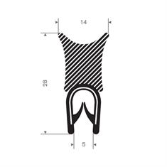 PVC/Moosgummi Klemmprofil 1-4mm / BxH=14x28mm (L=50m)