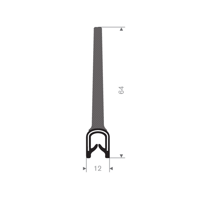 PVC/Moosgummi Klemmprofil 1,5-4mm / BxH=12x64mm (L=25m)