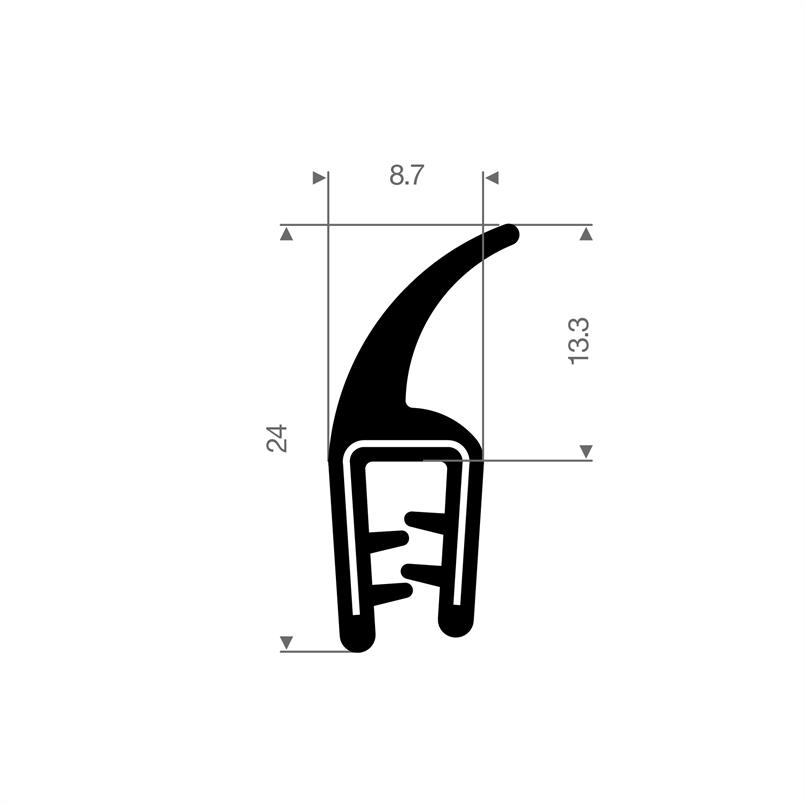 PVC/Moosgummi Klemmprofil BxH=8,7x24mm (L=25m)