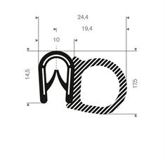 PVC/Moosgummi Klemmprofil mit Wulst 1-4mm / BxH=24,4x17,5mm (L=10m)
