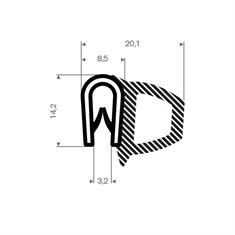 PVC/Moosgummi Klemmprofil mit Wulst 1,5-3,2mm / BxH=20,1x14,2mm (L=25m)