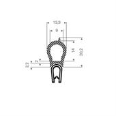 PVC/Moosgummi Klemmprofil mit Wulst 3mm / BxH=13,3x30mm (L=25m)