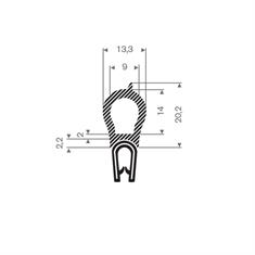 PVC/Moosgummi Klemmprofil mit Wulst 3mm / BxH=13,3x30mm (L=25m)