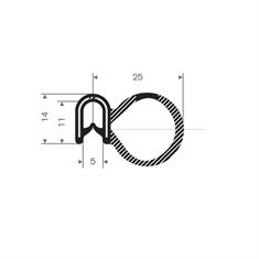PVC / Moosgummiklemmprofil mit Wulst 5mm / BxH=5x14mm (L=25m)
