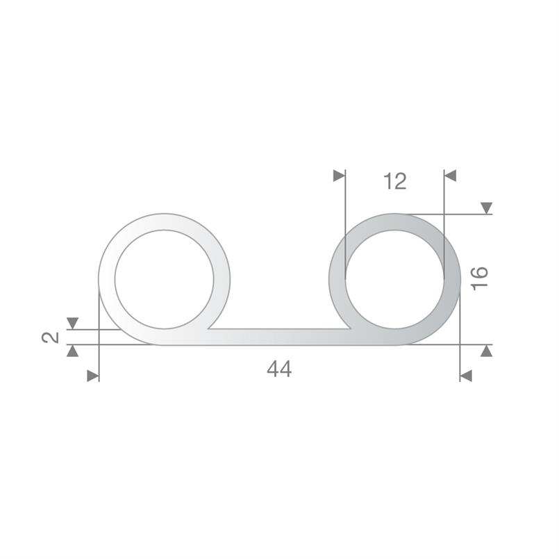 Silikon doppelnotenprofil transparent BxH=44x16mm (L=10m)