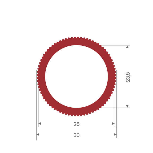 Silikon Schlauch rot DN= 23,5 BxH=30x30mm (L=10m)