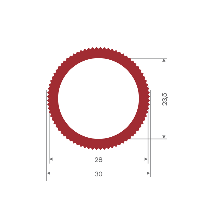 Silikon Schlauch rot DN= 23,5 BxH=30x30mm