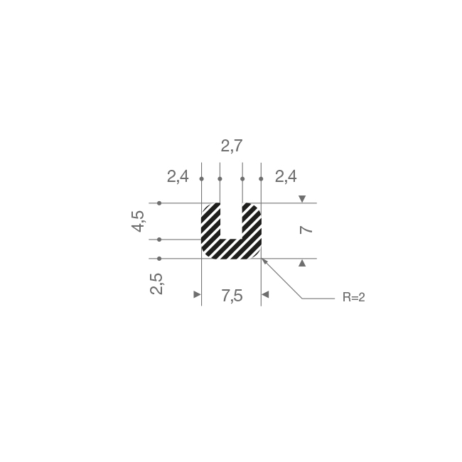 Silikon U-Profil BxH=7,5x7mm (L=110m)