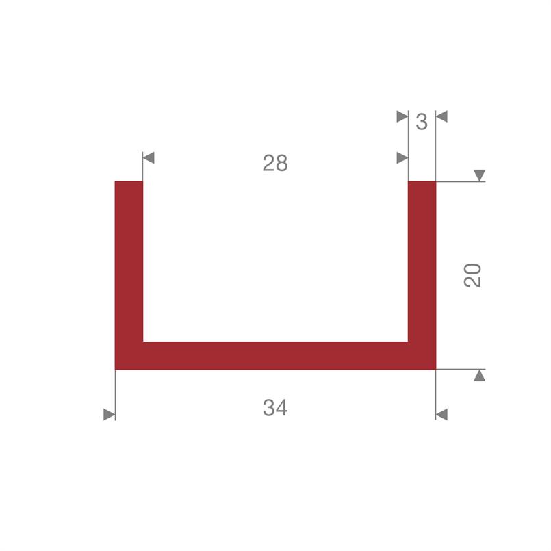 Silikon U-profil rot 28mm / BxH=34x20mm (L=20m)