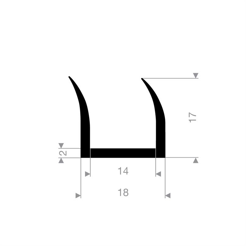 Silikon U-profil Schwarz 14mm / BxH=18x17mm (L=50m)