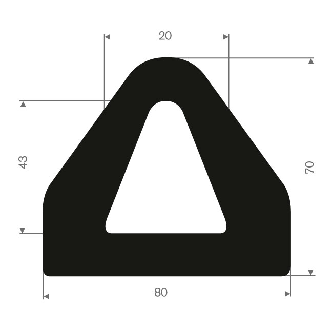 Vollgummi Fenderprofil 80x70mm (Rolle 10m)