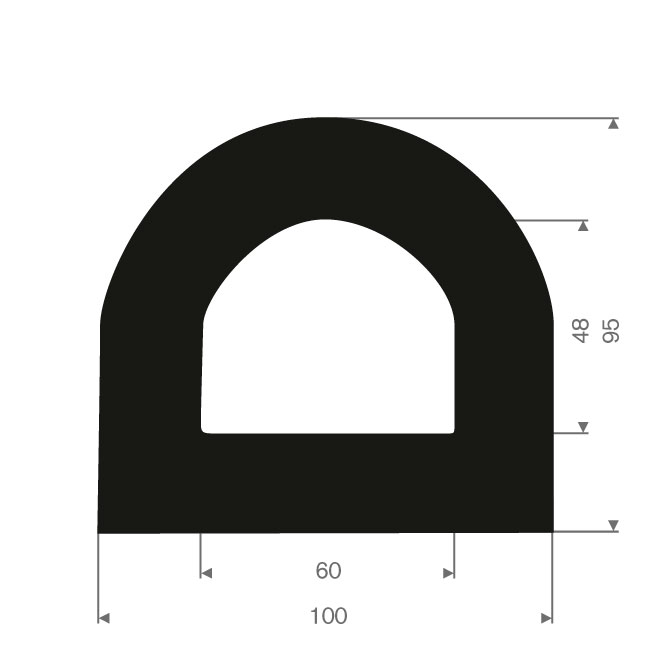 Vollgummi Fenderprofil BxH=100x95mm (Rolle 10m)