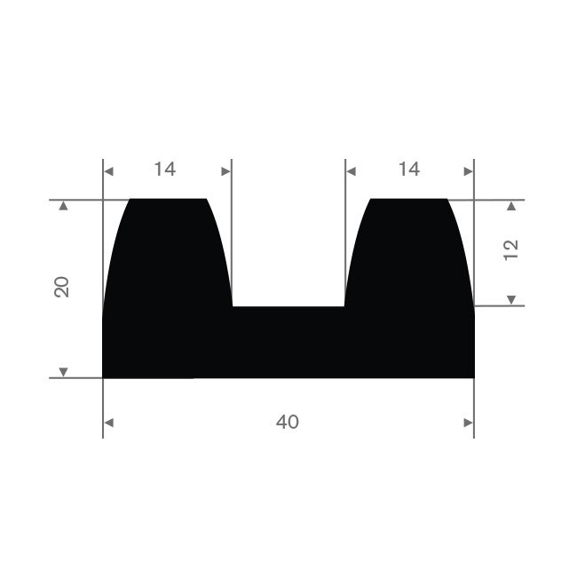 Vollgummi Fenderprofil BxH= 40x20mm (L=25m)