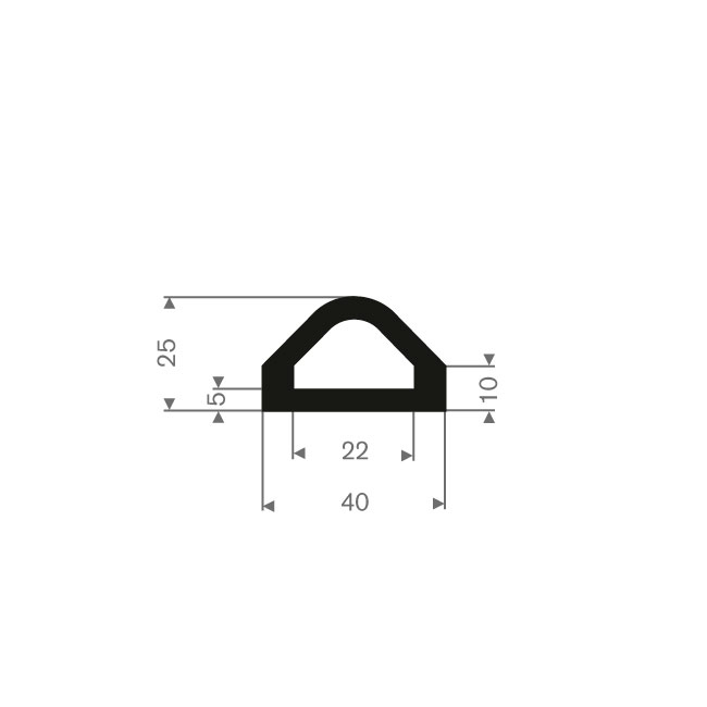 Vollgummi Fenderprofil BxH= 40x25mm (Rolle 5m)