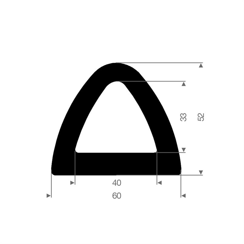 Vollgummi Fenderprofil BxH= 60x52mm (L=10m)