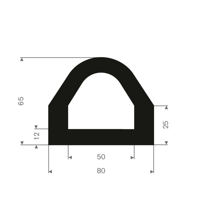 Vollgummi Fenderprofil BxH= 80x65mm (Rolle 10m)