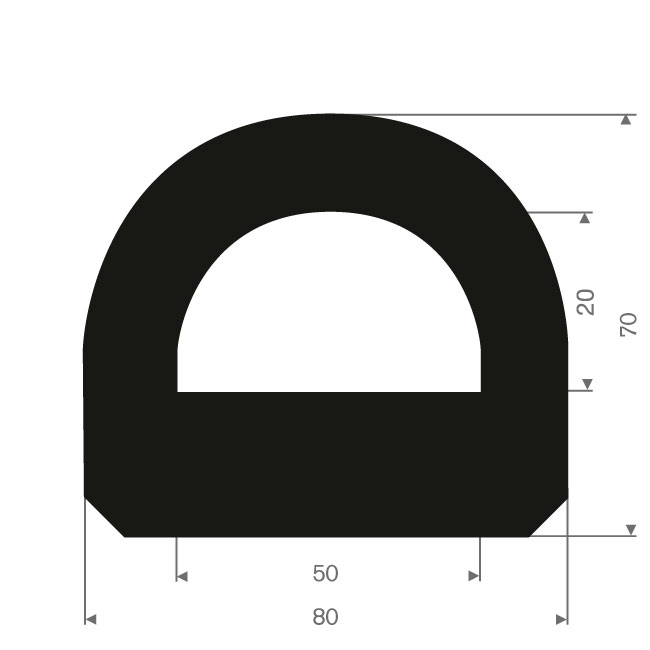Vollgummi Fenderprofil BxH= 80x70mm (L=10m)