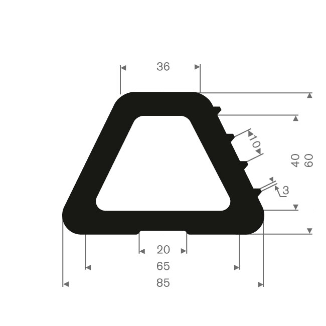 Vollgummi Fenderprofil BxH= 85x60mm (Rolle 10m)