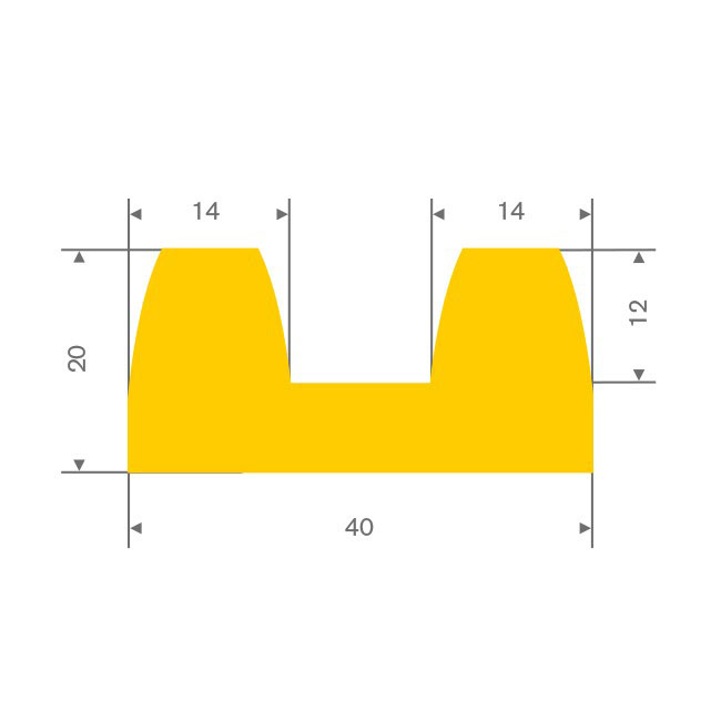 Vollgummi Fenderprofil gelb BxH=40x20mm (L=20m)